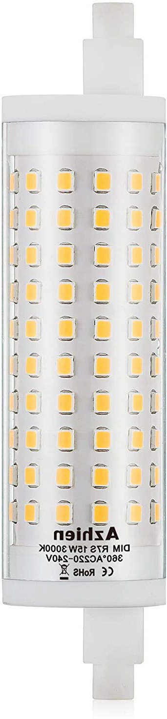 R7S LED 15W 118mm Regulable Lámpara de reflector Azhien, blanco cálido 3000K, 15 vatios, equivalente a la lámpara halógena 80W 100W 125W, 230V CA, 1700LM-2000LM, 360 grados, 1 paquetes