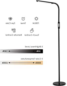 Albrillo Lámpara de Pie LED 8W - Luz de Lectura Moderna, con Control Táctil y Remoto, 5 Temperaturas de Color y 5 Brillos Ajustables, Temporizador y Modo Nocturno, para Salón y Dormitorio, Negro