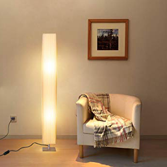 Albrillo Lámpara de Pie Moderna 120 cm - Lámpara de Tela Blanca con 2 Luces E27 de Max. 60W, Interruptor de Pie y Base de Acero Inoxidable, Bombillas Excluidas, para Sala de Estar, Rectangular