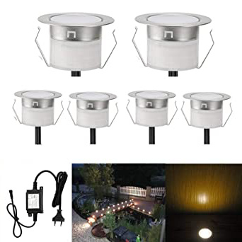 Foco con empotrable lámpara de sol-lumière impermeable IP67 ø31 mm-éclairage para terraza, Patio, camino, pared, jardín, decoración, interior y exterior, Blanco cálido, 6 partes