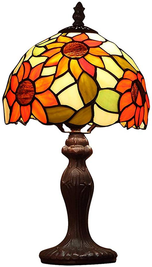 XU FENG Lámpara de sobremesa de Estilo Europeo Tiffany con Flor de Sol y vitrales, Uso de Base de Resina, lámpara de Mesa Retro, Dormitorio de la Sala de Estar de la Novia Junto a la Cama