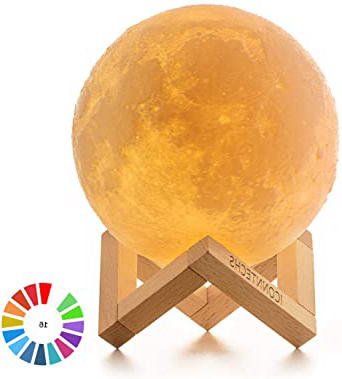 Lámpara Luna 3D, ICONNTECHS Brillo Regulable 16 Colores RGB Recargable USB Control remoto y Control táctil LED Lunar Luz Nocturna Decorativa para Dormitorio, Salón, Regalo para Mujeres y Niños 15cm, L