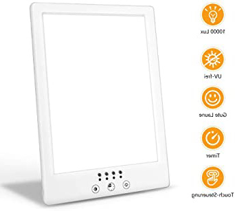 Lampara Luminoterapia 10000 Lux Lampara de Luz Diurna 3000-6500K Lampara de Luminoterapia del Sol Sin Brillo Gradiente Lampara Luz Natural Feliz con Temporizador y Control Táctil