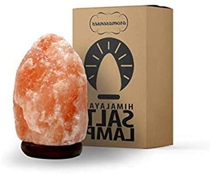 AROMASENSES Lámpara de Sal del Himalaya (1-2 kg) con Base de Madera, Cable y Bombilla - Natural 100% - Hecha a Mano.