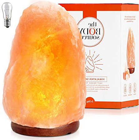 Lámpara de Sal del Himalaya (3-5 kg) con Regulador de Intensidad - Totalmente natural y hecha a mano con base de madera