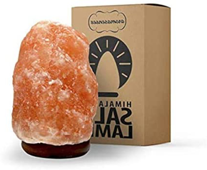 AROMASENSES Lámpara de Sal del Himalaya (2-3 kg) con Base de Madera, Cable y Bombilla - Natural 100% - Hecha a Mano.