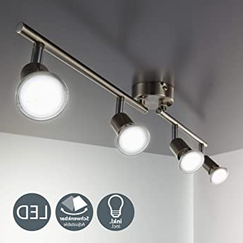 B.K.Licht - Lámpara de techo con 4 focos LED GU10, focos ajustables y giratorios para interiores, de luz blanca cálida, 3W y 250 lúmenes, 3000K, forma recta en barra, color níquel mate