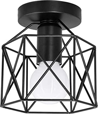 Artpad Vintage Loft Jaula de hierro negro Lámpara de techo LED 5W Luz de metal nórdico con luz blanca para cocina Dormitorio Balcón Barra de pasillo E27 Luminaria de techo geométrica