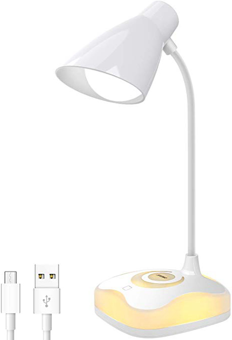 Lámpara Escritorio LED, OMERIL Luz Lectura Recargable USB con Control Táctil, Luz Cálida en la Base y 3 Brillo Regulable, Flexo Escritorio Infantil para Estudio, Lectura, Oficina, Dormitorio, Mesa