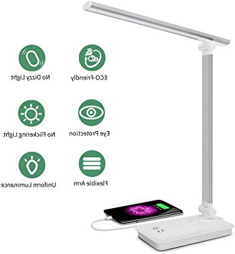 SaponinTree Lámpara Escritorio LED, Lámparas de Mesa USB Recargable con 5 Modos de Colores y 3 Niveles de Brillos, Plegable de Escritorio Control Táctil, Protege a Ojos, para Estudio, Oficina (Blanco)