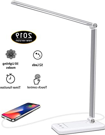 Lámpara Escritorio LED,5*10 Modos de Brillo con 52 SMD Leds Lámparas Mesa USB Recargable,2000mAh Plegable Flexo de Escritorio Control Táctil,Protege a ojos