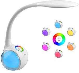 WILIT T3 Lámpara de Escritorio Táctil, Flexo LED Regulable, Lámpara de Mesa Ajustable, 256 RGB Luz de Color, 3 Niveles de Brillo, Brazo Tipo Cuello de Cisne, Protección para los Ojos, 5W, Blanco