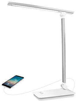 Lámpara Escritorio LED, Lámparas de Mesa USB Regulable Recargable - AUELEK 1800mAh Plegable Luz/Diseño Giratorio/Control Táctil/ 3 Niveles de Brillo/ 5 Temperaturas para Relax, Estudio, Lectura