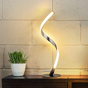 Albrillo Lámpara de Mesa LED Espiral - Lámpara de Escritorio Moderna de Aluminio, Lámpara de Cabecera Curvada, con Cable de 1,5 m, Iluminación Decorativa para Dormitorio, Sala de Estar, Blanco Cálido