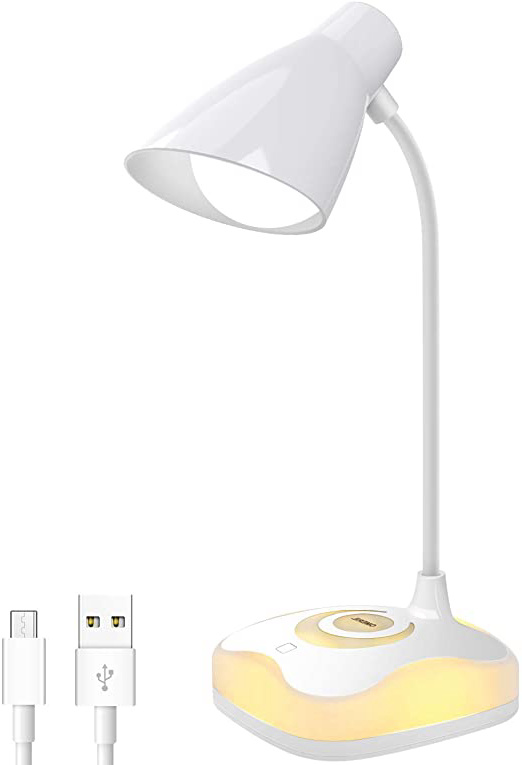 Lámpara Escritorio LED, OMERIL Luz Lectura Recargable USB con Control Táctil, Luz Cálida en la Base y 3 Brillo Regulable, Flexo Escritorio Infantil para Estudio, Lectura, Oficina, Dormitorio, Mesa
