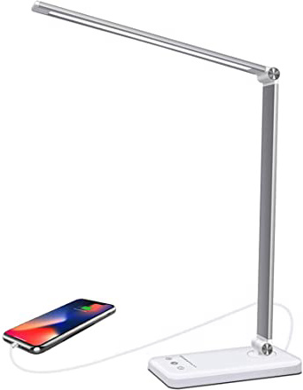 Lámpara Escritorio LED,5 * 10 Modos de Brillo con 52 SMD Leds Lámparas Mesa Cable De Alimentación Tipo-C, Plegable Flexo de Escritorio Control Táctil, Protege a ojos (Blanco)