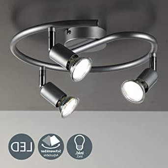 B.K.Licht - Lámpara de techo con 3 focos LED GU10, focos ajustables y giratorios para interiores, de luz blanca cálida , 3W y 250 lúmenes, 3000K, forma de anillo, color titanio, forma de anillo, espiral
