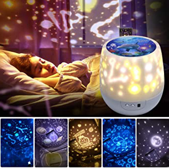 Lámpara Proyector Infantil Estrellas,Lámpara de nocturna Infantiles luz del proyector LED 360 grados rotación,6 color regulable combinaciones para cumpleaños,Navidad, Cuarto de los Niños, Boda