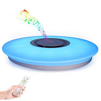 Horevo Luz de techo Plafón LED Lámpara de Techo con Altavoz Bluetooth, Certificado CE, 24W, 1800 Lúa Menes, 6500K Cool Blanco Calido Ajustable + Luz de Colores, APP + Mando a Distanci