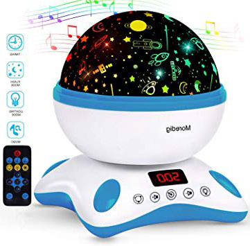 Moredig Proyector Estrellas Bebé, Lámpara Proyector Infantil Luz Nocturna con Rotación y Música, Función de Temporización y Control Remoto, 8 Modos Luz de la Noche, Perfecto Regalo Navidad - Azul
