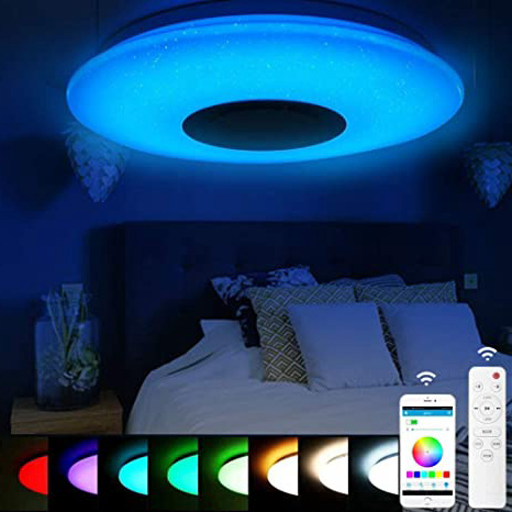 Winbang Luz de techo LED, música inteligente Luces de techo LED RGB Lámpara de techo regulable con control remoto Bluetooth 36W / 60W (60W)