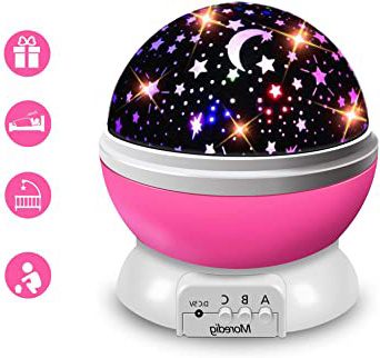 Moredig Lampara Proyector Infantil, 360° Rotación y 8 Modos Iluminación Proyector Estrellas, Luz de Nocturna para Niños y Bebés Cumpleaños, Día de los Reyes, Navidad, Halloween(Rosa)