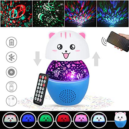 Anpro 16 Colores Lámpara Proyector Estrellas, Luz Nocturna Infantil para Niños,Lampara de Música con Bluetooth,Regalo para Niños,Bebe en Navidad