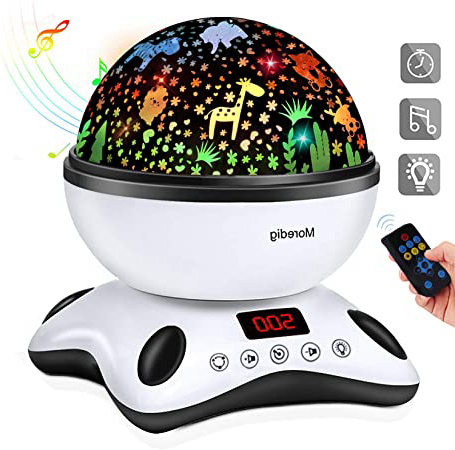 Moredig Lámpara Proyector Estrellas, 360° Rotación Músic Lampara con Temporizador led Pantalla y Control Remoto, 8 Modos Romántica luz de la Noche, Perfecto Regalo para Bebés (Negro)