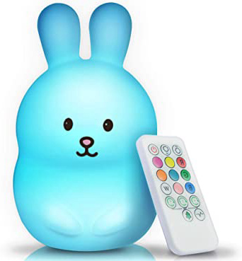 BRUNOKO luz nocturna infantil - lámpara quitamiedos portátil y USB recargable - lámpara infantil LED multicolor con mando - luz bebe Silicona suave y lavable - luz quitamiedos Diseñado en España