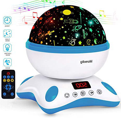 Moredig Proyector Estrellas Bebé, Lámpara Proyector Infantil Luz Nocturna con Rotación y Música, Función de Temporización y Control Remoto, 8 Modos Luz de la Noche, Perfecto Regalo Navidad - Azul