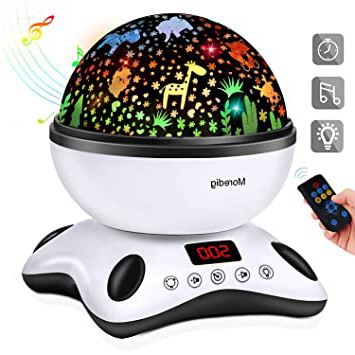 Moredig Lámpara Proyector Estrellas, 360° Rotación Músic Lampara con Temporizador led Pantalla y Control Remoto, 8 Modos Romántica luz de la Noche, Perfecto Regalo Para Bebés(Blanco y Negro)