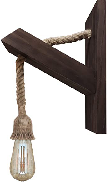 Aplique Madera Rustico Lampara Pared Madera Quemada Pino Rustica Aplique Industrial Estilo Retro con Cuerda Colgante