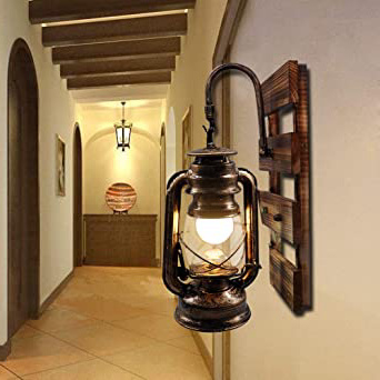 Lámpara de queroseno rústico Artpad montado en la pared, gancho E27, lámpara de pared colgante con base de madera, barra interior, restaurante de café, decoración de pasillo, apliques