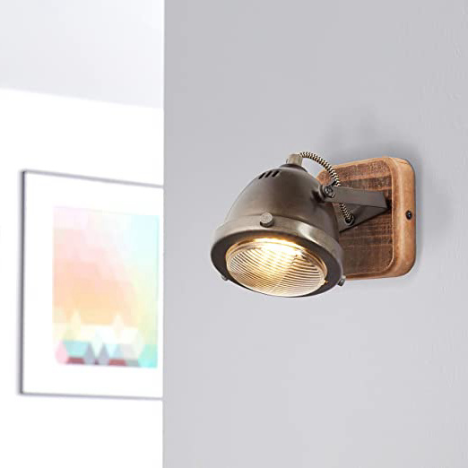 Lámpara de pared Lightbox retro, regulable, 1 foco, foco de pared LED interior orientable, casquillo GU10 para máx. 5 W, metal, acero marrón.