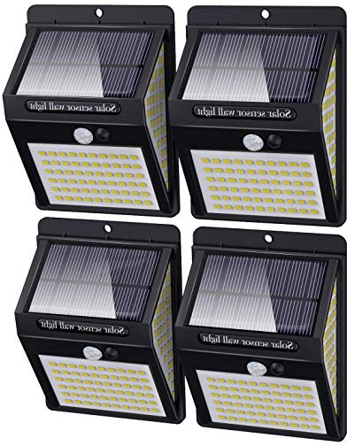 Litogo Luz Solar Exterior 140 LED【4 Pack / 3 Modos】con Sensor de Movimiento, Luces LED Solares Exteriores 270º lluminación Focos Solares Exterior Impermeable Aplique Lampara Solar para Exterior Jardin