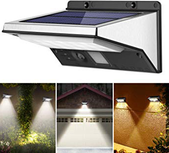 OUSFOT Luz Solar Exterior LED Foco Solar Exterior con Sensor de Movimiento Lámpara Solar Impermeable 3 Modos Gran Ángulo 120º de Iluminación 2200mAh para Jardín Muros Exteriores.