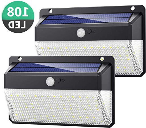 Luz Solar Exterior 108LED, Kilponen Foco Solar Exterior con Sensor de Movimiento Lámpara Solar Impermeable Gran Ángulo 270º de Iluminación Luces Solares Jardín 2200mAh y 3 Modos Inteligentes 2-Paquete