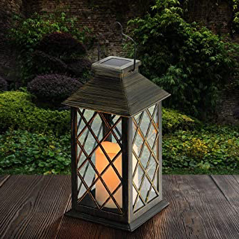 Tomshine Linterna Solar con Vela Efecto Luz LED Solar Jardín Lámpara,Estilo Vintage, Exterior Iluminación Balcón Jardín Faroles de Decoracion