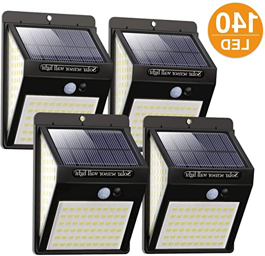 Litogo Luz Solar Exterior 140 LED【4 Pack / 3 Modos】con Sensor de Movimiento, Luces LED Solares Exteriores 270º lluminación Focos Solares Exterior Impermeable Aplique Lampara Solar para Exterior Jardin