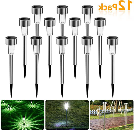 Luces solares Jardín, Nasharia 12 Pcs IP65 LED al Aire Libre Lamparas solares Jardín/Paisaje Impermeable, Energía Solar Luces Jardín, Acero Inoxidable Luz Solar de Césped Para Pasillo, Césped, Patio