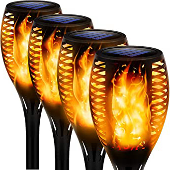 Swonuk Llama Solar Luces, Luces Solares Al Aire Libre, Parpadeo Solar Bailando Luces de la Antorcha A Prueba de Agua Lluminación del Paisaje de Atardecer Encendido/Apagado Automático(4 pcs)