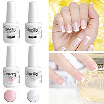 Elite99 Esmaltes Semipermanentes, Manicura Francesa en Gel UV LED 4pcs Kit con Base y Top Coat, Esmalte de Uña Soak off 15ml
