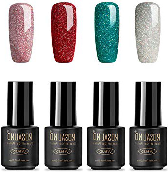 Juego de esmalte de uñas de gel con purpurina arcoíris para salón de uñas, UV y LED, esmalte semipermanente de gel para remojar, 4 botes, 7 ml … (01031215)