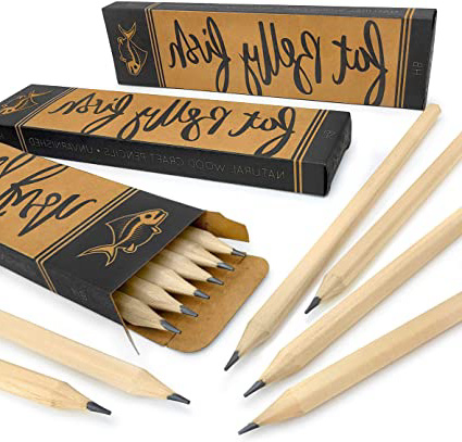 Fat Belly Fish - Lápices de madera natural HB sin barnizar para manualidades, paquete de 36