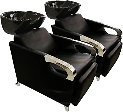 Crisnails® Kit Lavacabezas con Sillones de Salón Peluquería Barberos Kit de 2 Sillones para Lavar Peluquería (Cerámica-Negro)