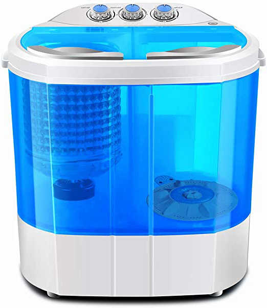 Dawoo Lavadora portátil Daewoo 220V, mini lavadora, lavadora transparente de doble cilindro (azul)