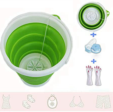 YN Mini Lavadora Turbo Portátil, Lavadora Turbo Ultrasónica con Cubo Plegable, Lavadora 2 En 1 con Toma USB, Adecuada para Mini Lavadora Turbo De Viaje En Apartamento De Camping (Green, 6W)