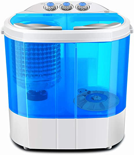 Dawoo Lavadora portátil Daewoo 220V, mini lavadora, lavadora transparente de doble cilindro (azul)