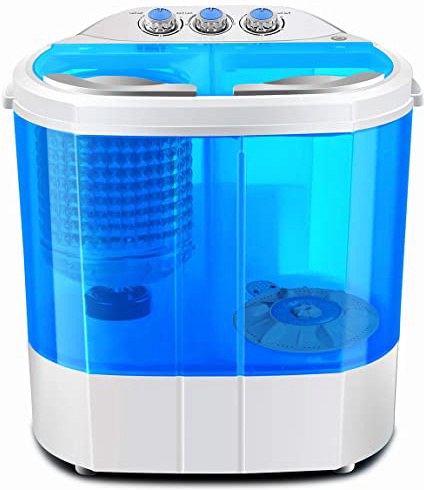 Dawoo Lavadora portátil Daewoo 220V, mini lavadora, lavadora transparente de doble cilindro (azul)