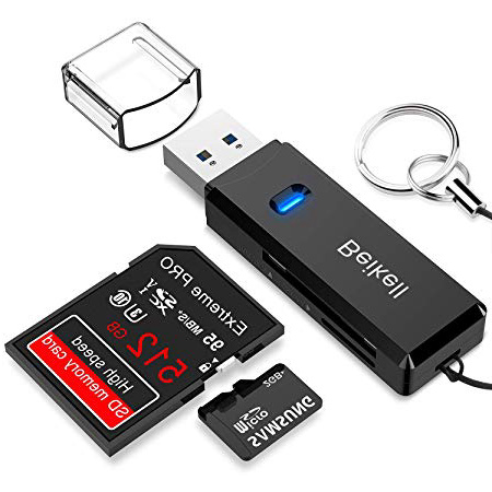 Beikell Lector de Tarjetas USB 3.0 de Memoria SD/Micro SD de Alta Velocidad con Llavero Portátil para TF, SDXC, SDHC, MS, MMC, MSXC, Compatible con Windows y Mac OS